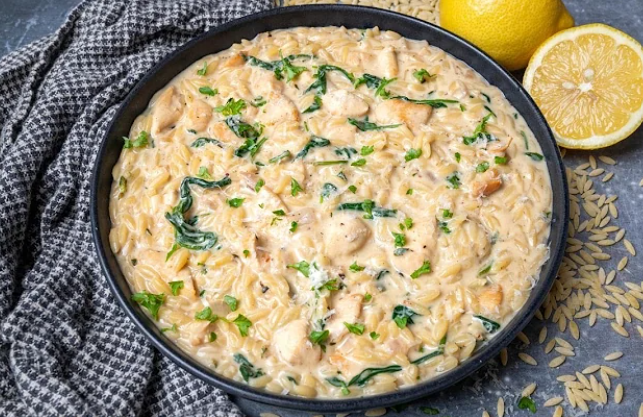 Creamy Marry Me Chicken Orzo in a skillet