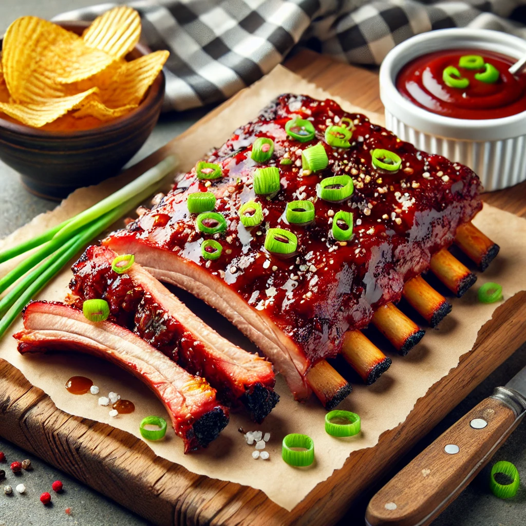 Instant Pot baby back ribs with barbecue glaze, served with corn on the cob and barbecue sauce on the side