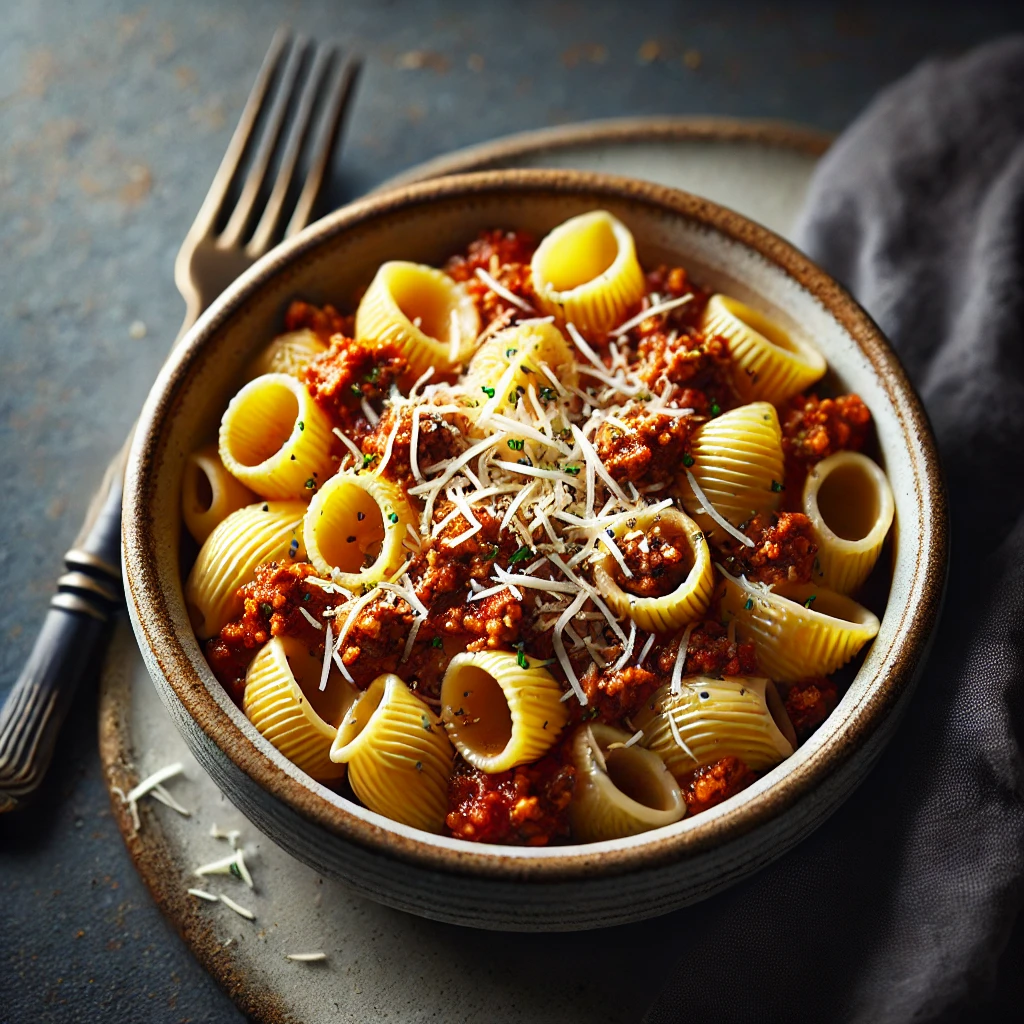 Ground beef pasta in rich tomato sauce served in a bowl, perfect for quick and easy Instant Pot recipes