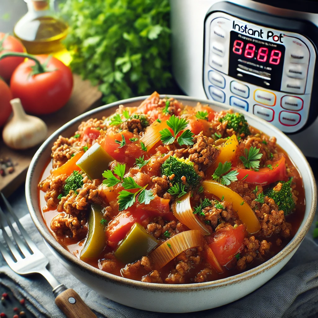 Instant Pot ground beef recipe with vegetables and rice, perfect for quick and easy dinners