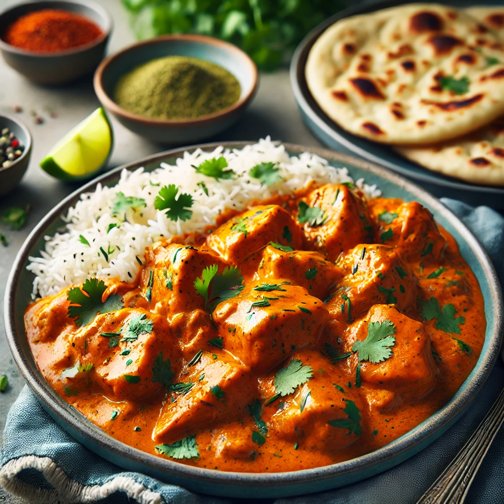 "Instant Pot Chicken Tikka Masala served with basmati rice and naan - a quick and flavorful Indian recipe made in the Instant Pot