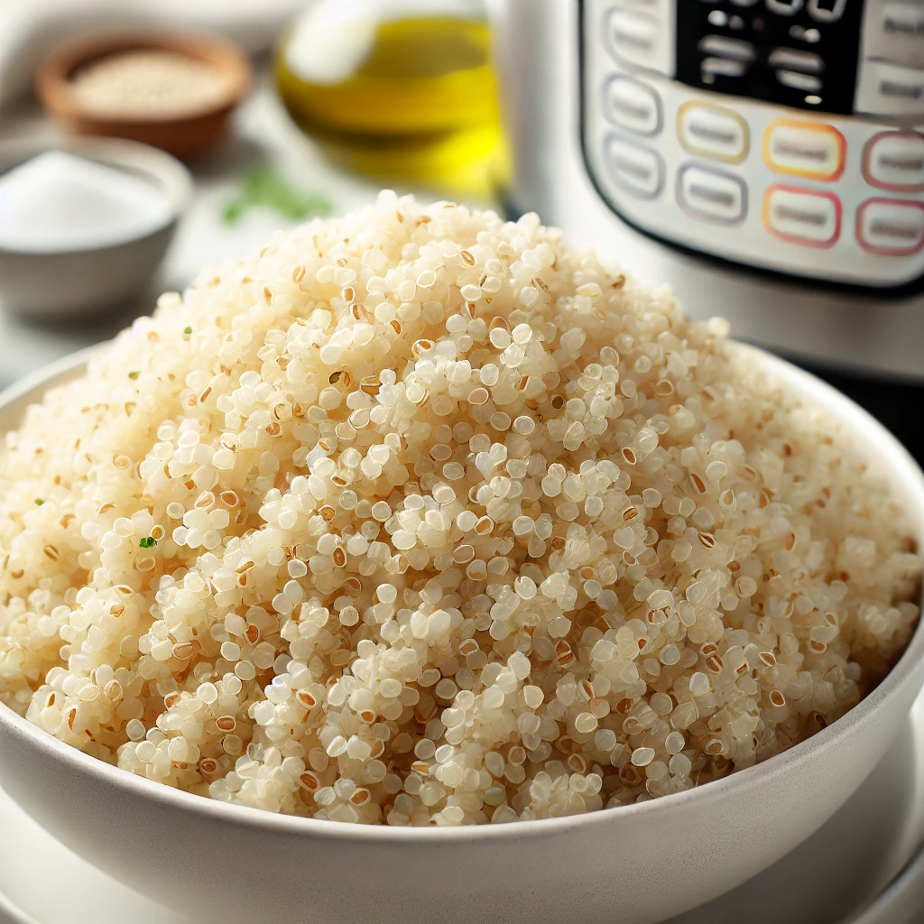 Fluffy quinoa cooked in an Instant Pot, perfect for quick and easy Instant Pot quinoa recipes, garnished with parsley and olive oil